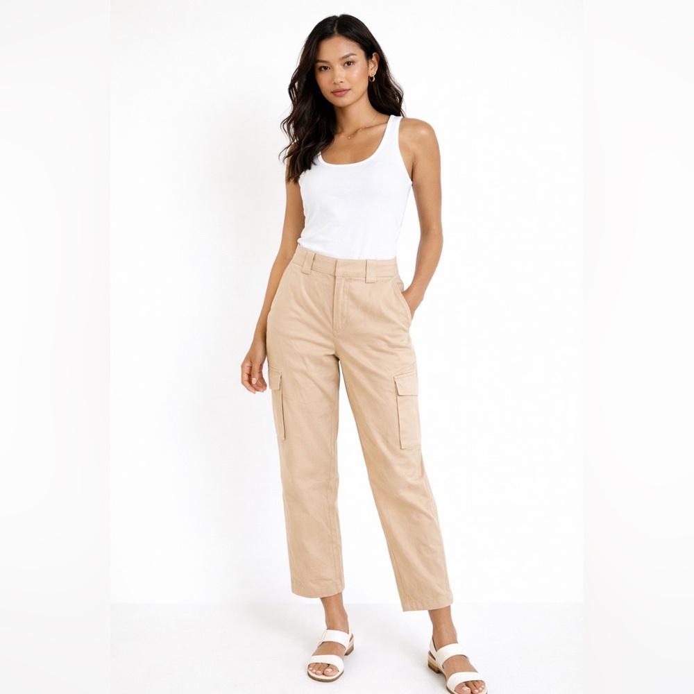 Tna Beige Tan Cargo Pants Size XL High Rise Utility Cotton Straight Leg Casual